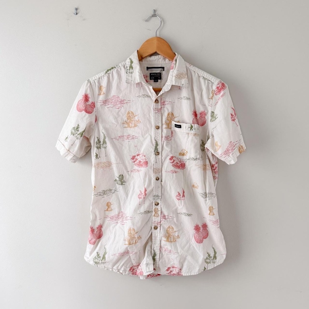 Men's RVCA Short-Sleeved Casual Button Down Beach Shirt
